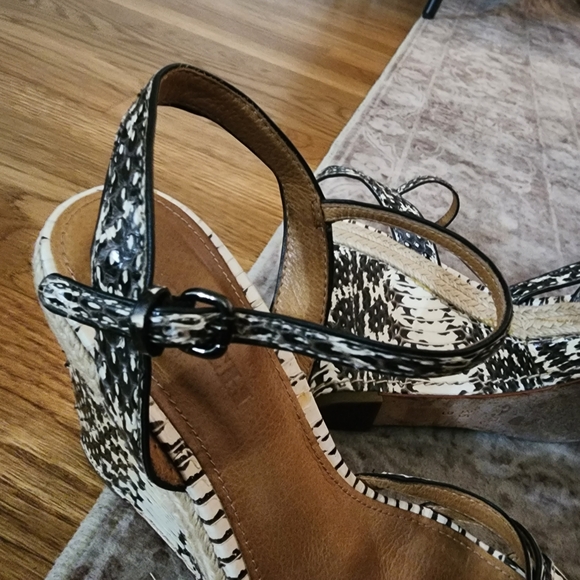 Coach Snakeskin Black and White Wedge Sandals - Picture 6 of 14